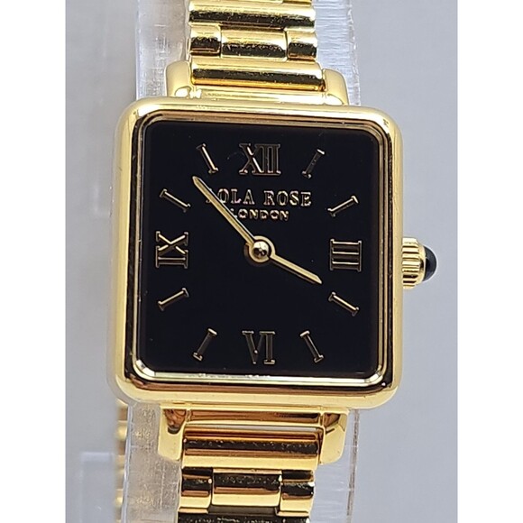 Lola Rose Cube Black Onyx Gold Tone Square Womens Dress Quartz Watch New Battery main image 6
